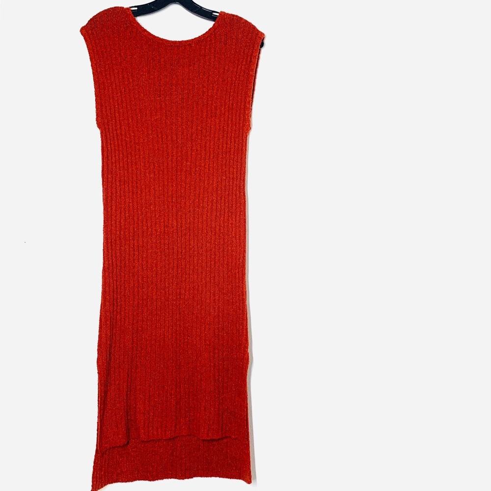 Pink Rose Burnt Orange Sleeveless Midi Sweater Dress